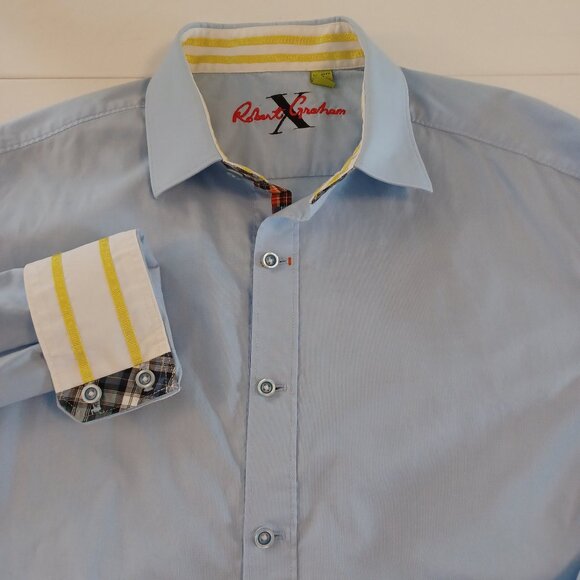 Robert Graham Shirt Men Large Blue Button Down Flip Cuffs Designer Luxury - Picture 1 of 8